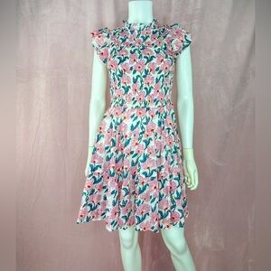 Oliphant Womens Cotton Floral Print Flutter Sleeve Dress Size Small Preppy